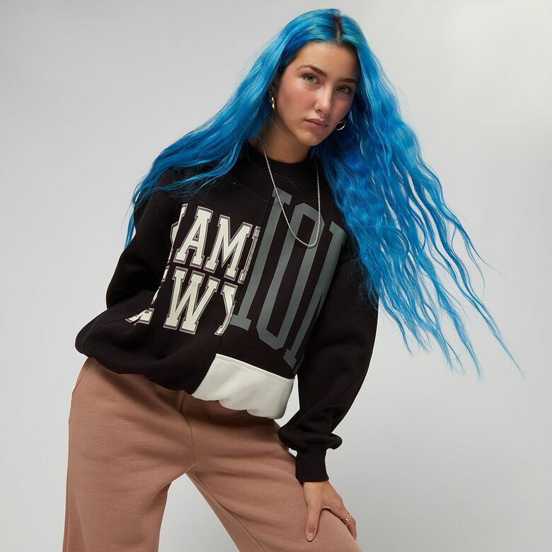 女款-ROCHESTER  印花拼接寬版大學衛衣-黑色（115766-KK001）