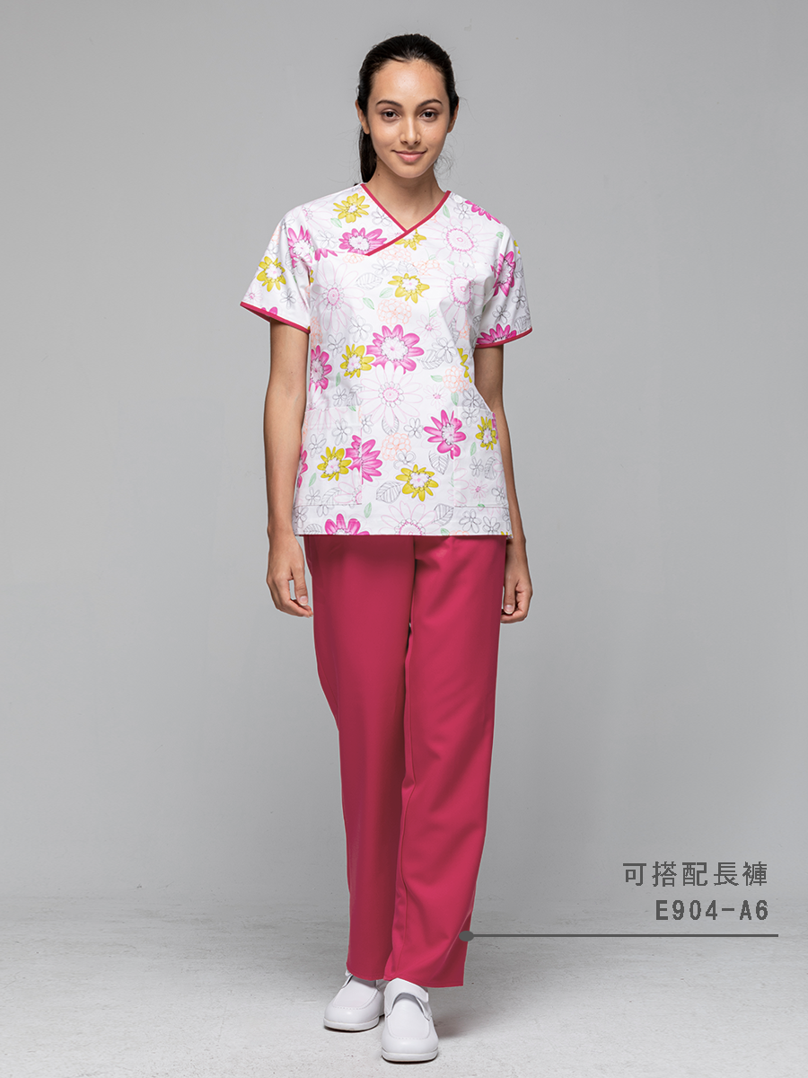 【 E904-A6 】女鬆緊長褲-E單斜布-亮桃紅