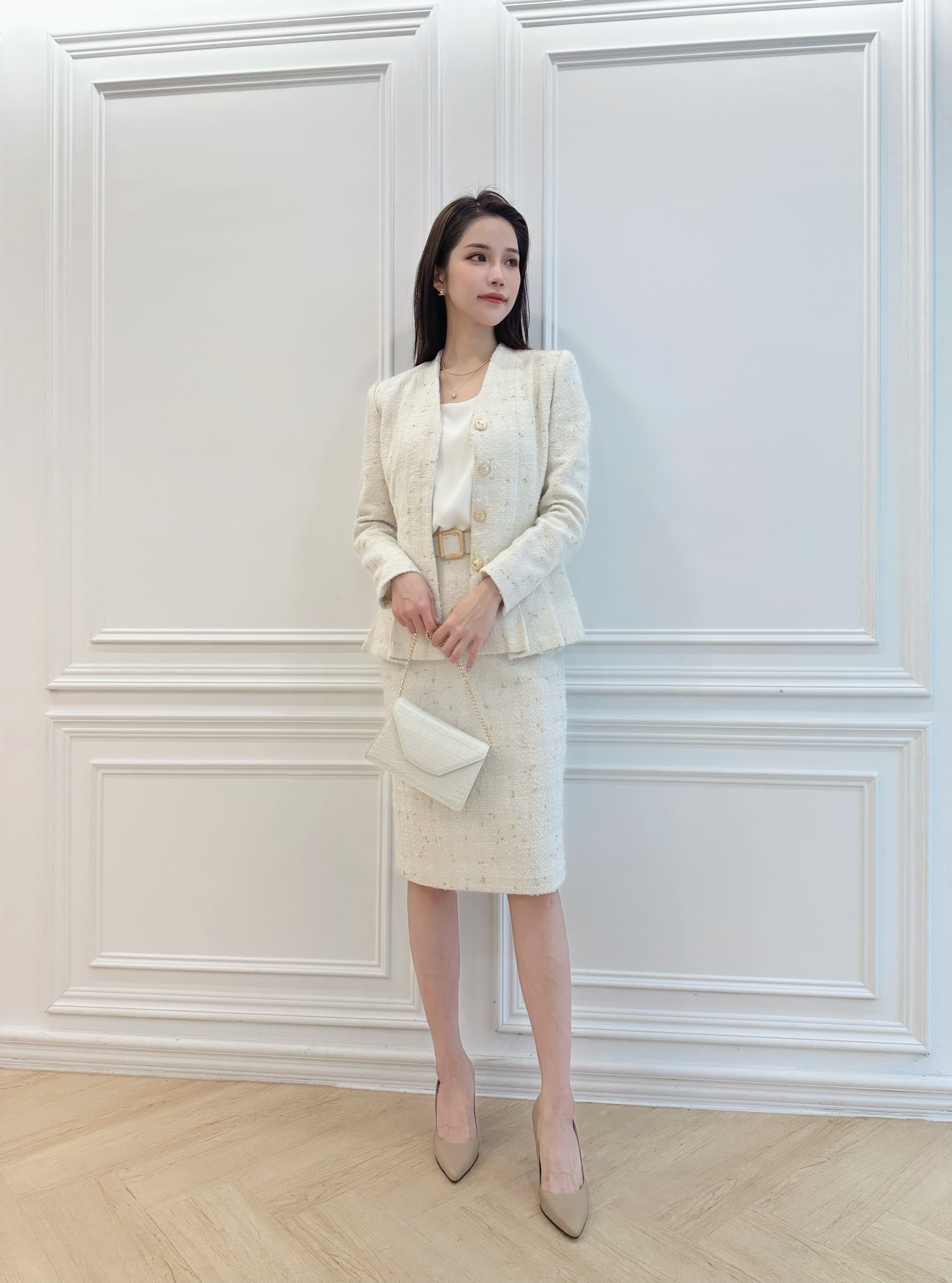 高質感金蔥白色套裝