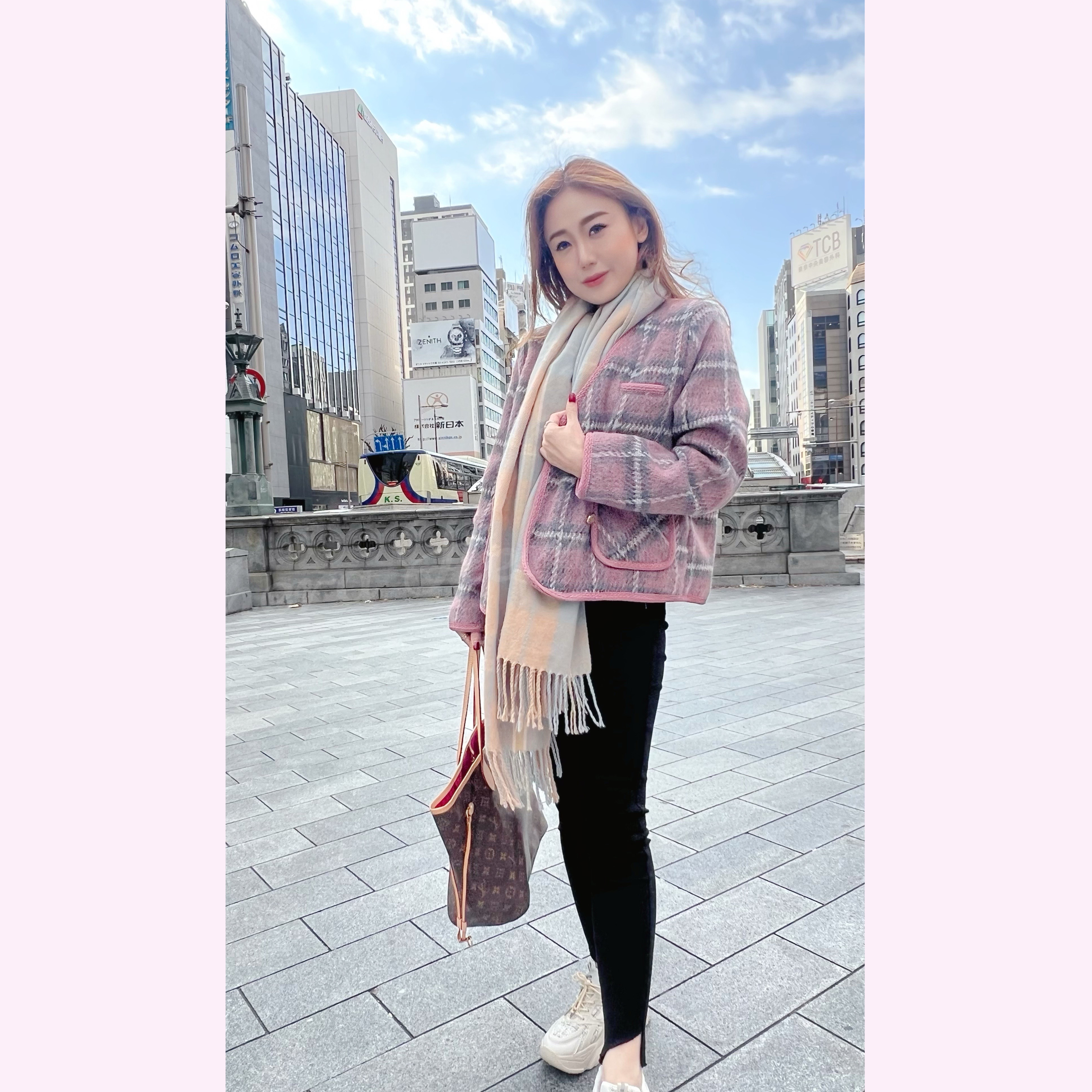 JK23W0105 復古格仔毛氈羽絨內膽外套