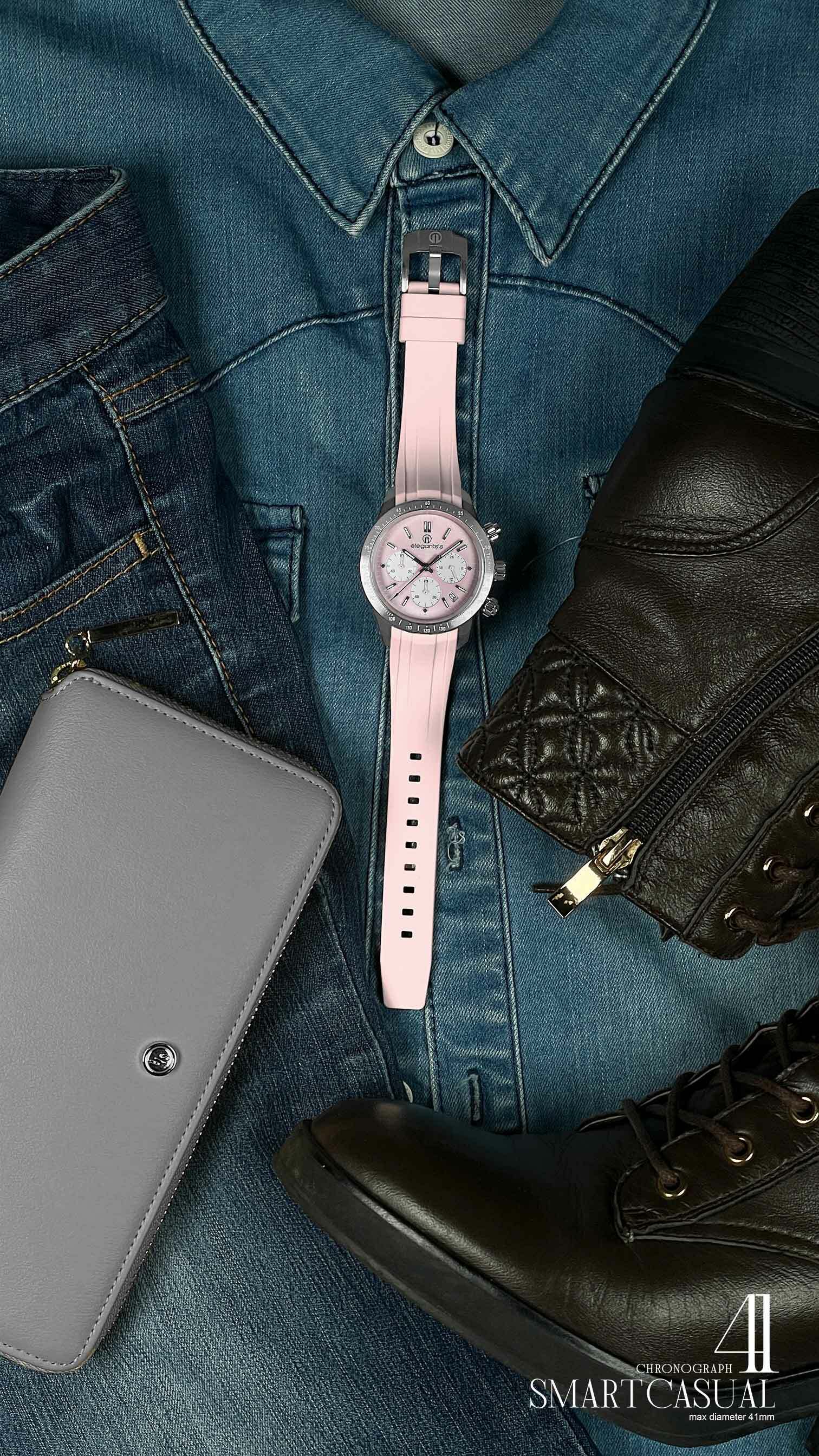 萬年鐘錶 - elegantsis 愛樂時  JT41QS   馬卡龍色系 三眼計時男錶 / 女錶  ELJT41QS-VP04LC   錶徑41MM