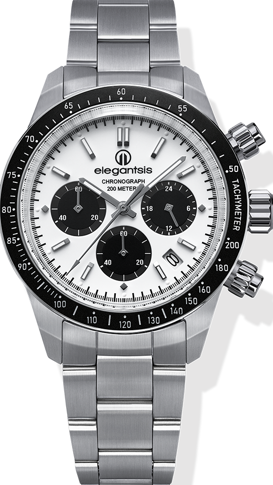 萬年鐘錶 - elegantsis 愛樂時  JT41QS   經典黑與白三眼計時男錶  ELJT41QS-VW02MA  錶徑41MM