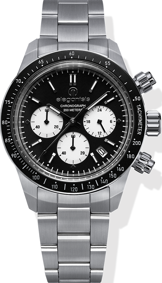 萬年鐘錶 - elegantsis 愛樂時  JT41QS   經典黑與白三眼計時男錶  ELJT41QS-VB01MA  錶徑41MM