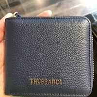 [S] TRUSSARDI METAL LETTERING ZIP AROUND MD FULL GRAIN,NAVY BLUE, 8055720218954 (STJ56)