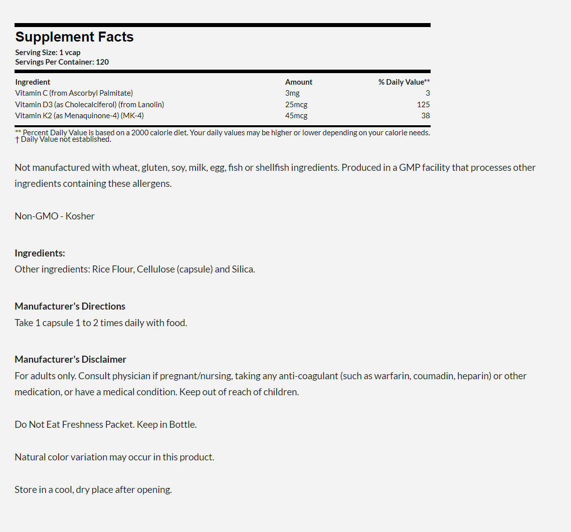 [預購] NOW 維他命D3 & K2 120粒 Vitamin D-3 & K-2