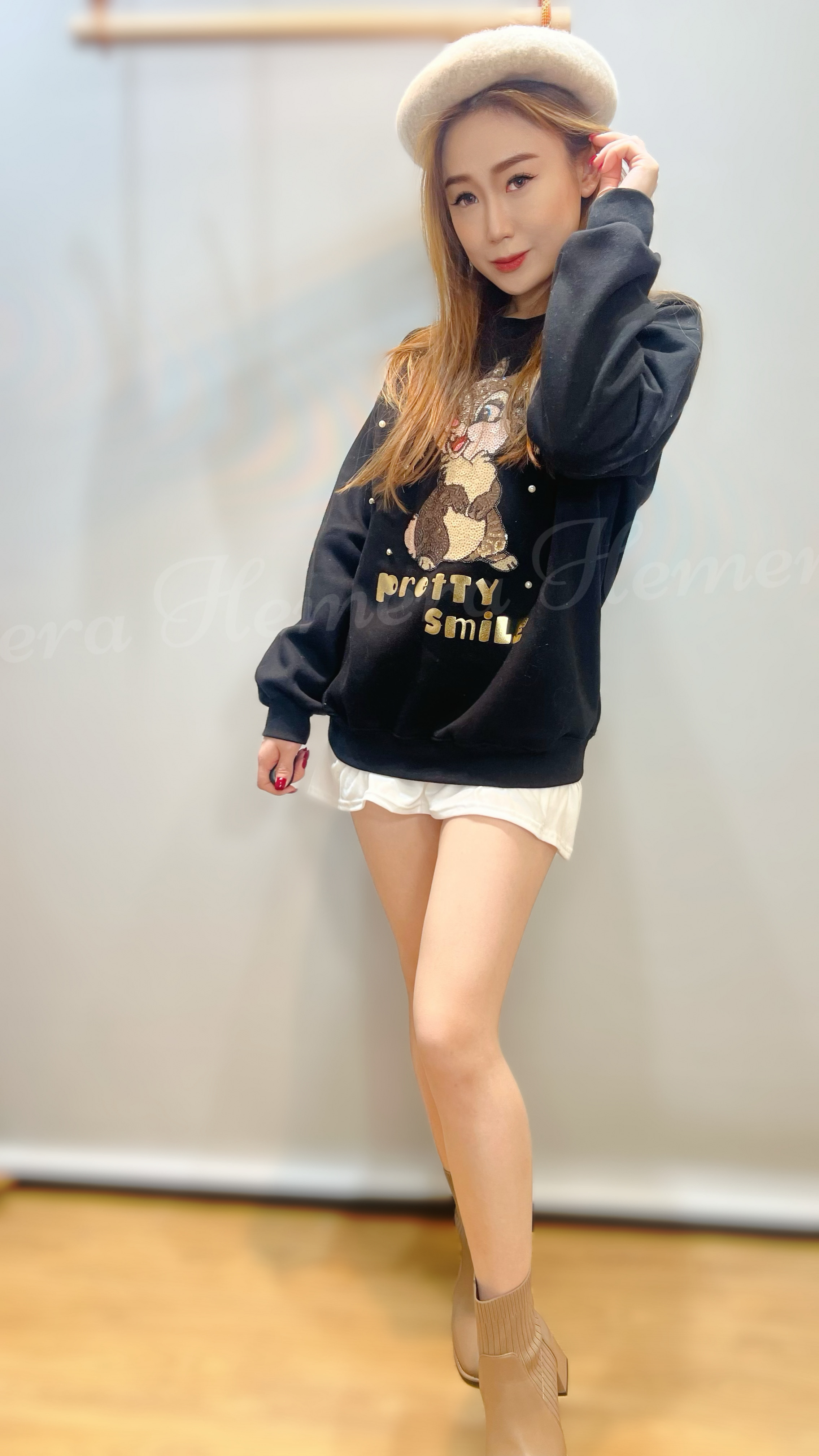 TP23W0106 閃閃片小兔珠珠內加絨衛衣