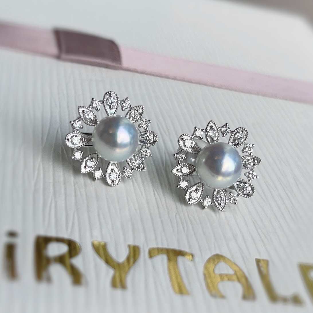 18K金鑽石耳套 - 適合7-10mm珍珠