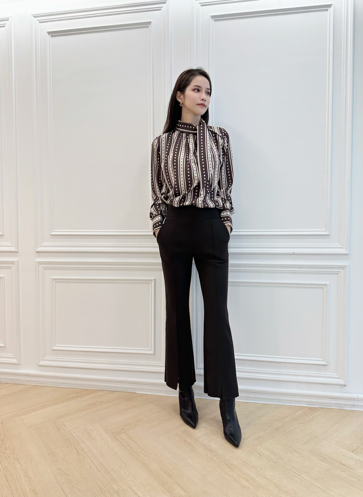 前開衩內刷絨彈性長褲