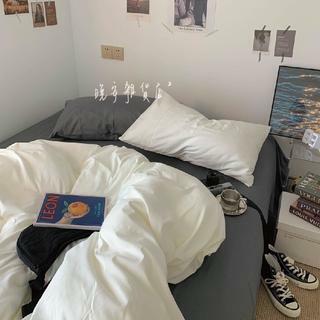 拼接色水洗棉【oreo灰白】 床包床單組