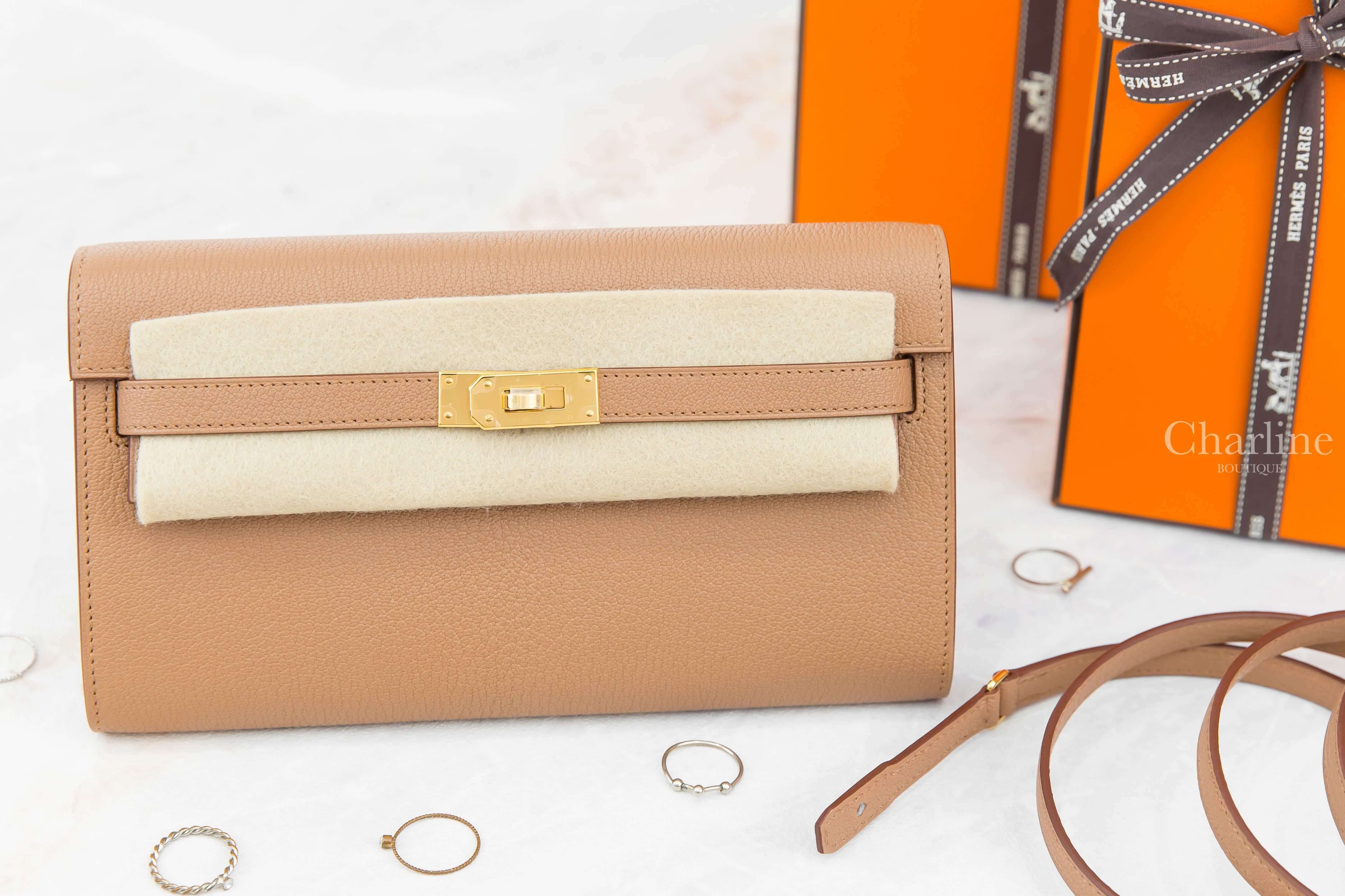 Hermès Kelly Classique To Go Wallet 2J Quebracho Chevre Mysore 雀木色金釦凱莉肩背包