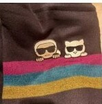 [S] KARL LAGERFELD BLACK SCARF WITH YELLOW/CYAN/PURPLE LINE AND CAT/FACE LOGO,MULTI, L1WS6650-MUL (SKL439)