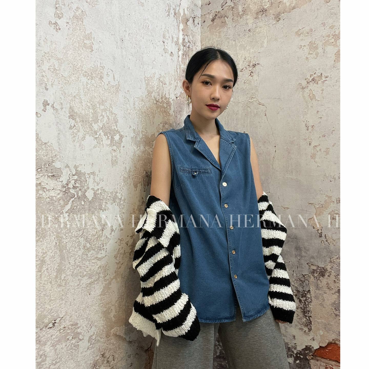 金鈕反領牛仔背心