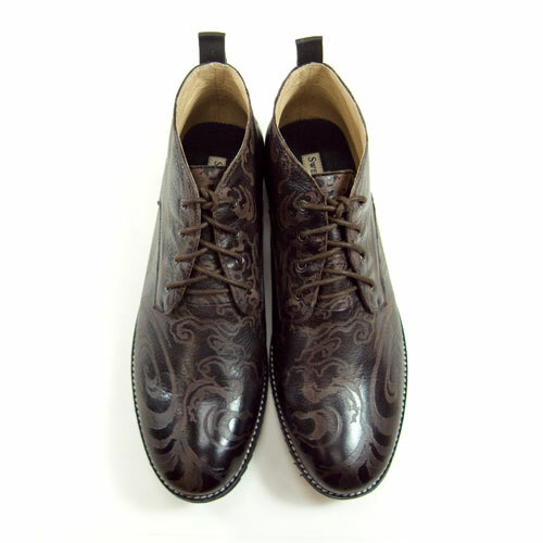Sweet Villians M1119 Classic Laser Tattoo Leather Boots Coffee
