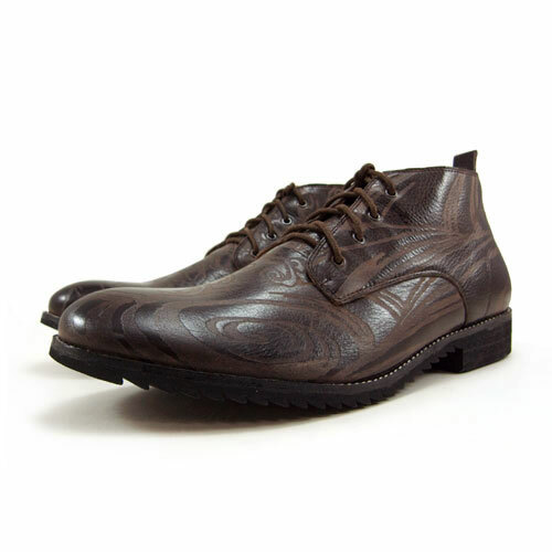 Sweet Villians M1119 Classic Laser Tattoo Leather Boots Coffee