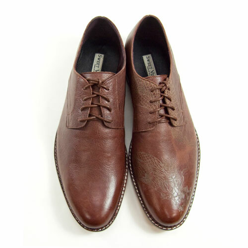Sweet Villians M1091A Classic Laser Tattoo Leather Derby Shoes Brown