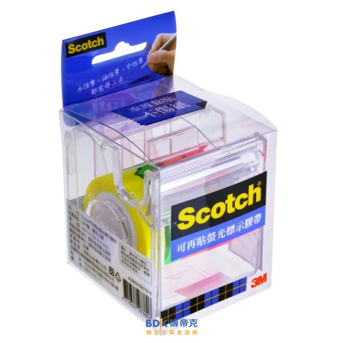 3M 台灣 Scothc 812可再貼螢光標示膠帶 XV803100116-3 4色