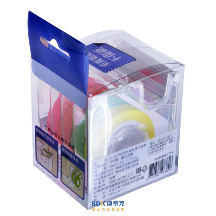 3M 台灣 Scothc 812可再貼螢光標示膠帶 XV803100116-3 4色