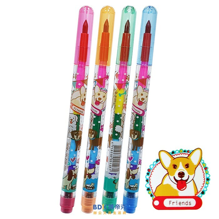 龍和文具 LONG 柯基可愛狗狗Friend 彩虹筆 48入(筒)