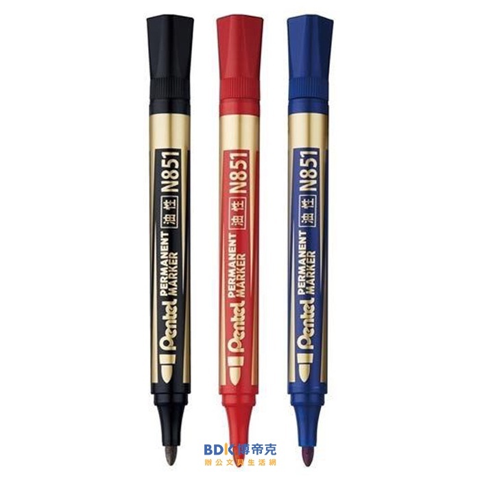 Pentel 飛龍文具 圓頭油性筆 N851 紅藍黑