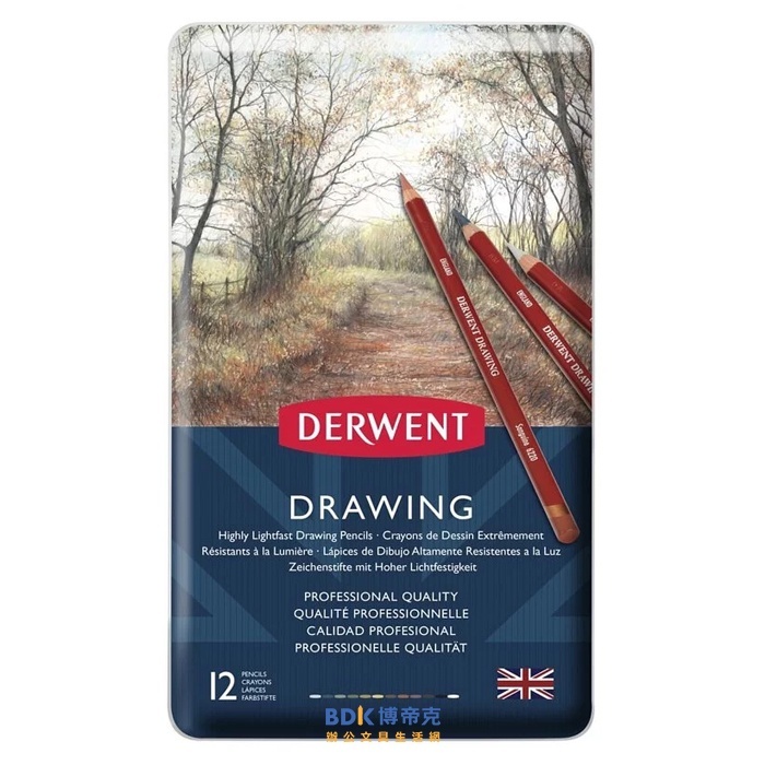 【預購】DERWENT 德爾文 DRAWING 炭精筆大地色 油性色鉛(鐵盒) 圓桿 0700671 系列