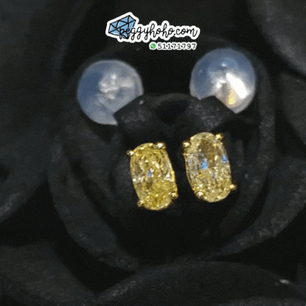 全新18K金【單粒55份彩黃鑽】耳環