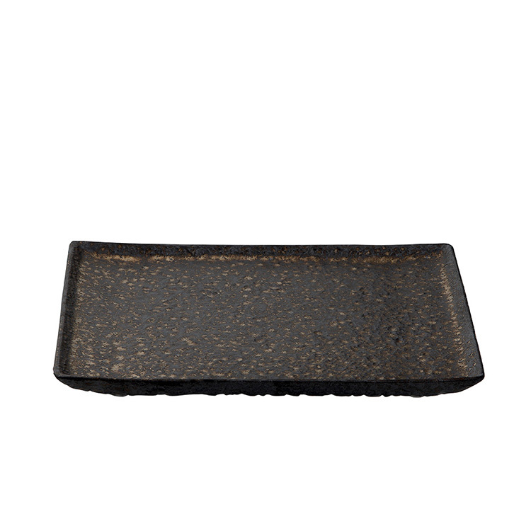 黑鐵釉小長方個人乾泡盤