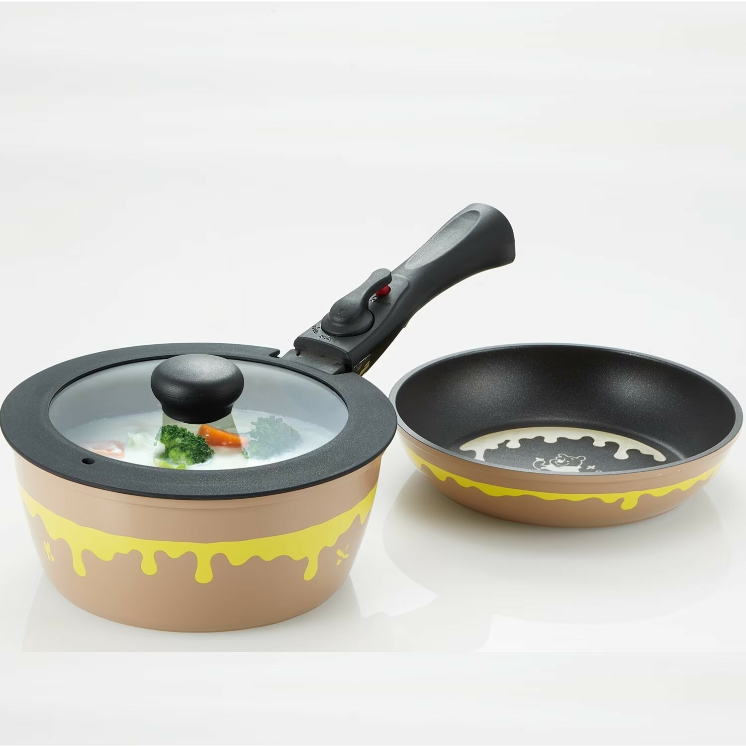 【現貨】日本迪士尼小熊維尼把手可拆平底鍋和湯鍋2件組