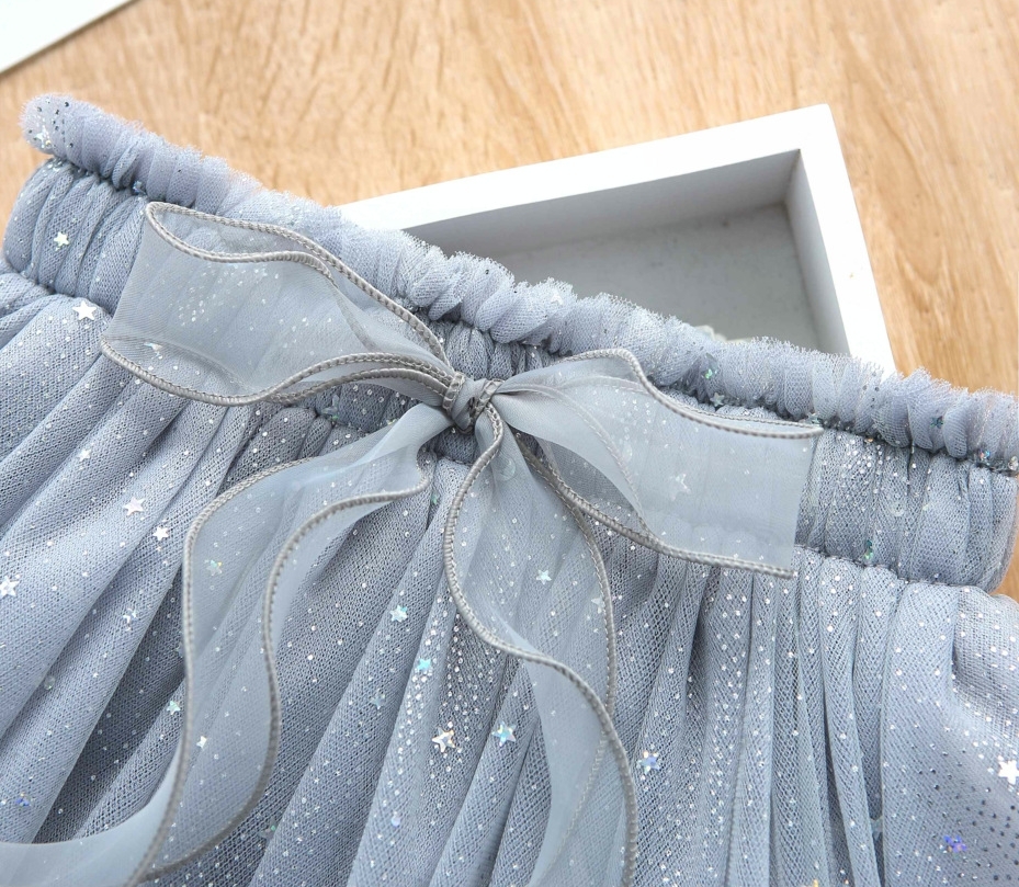 H65GY_FW22灰色閃閃星星半截紗裙(pre-order)