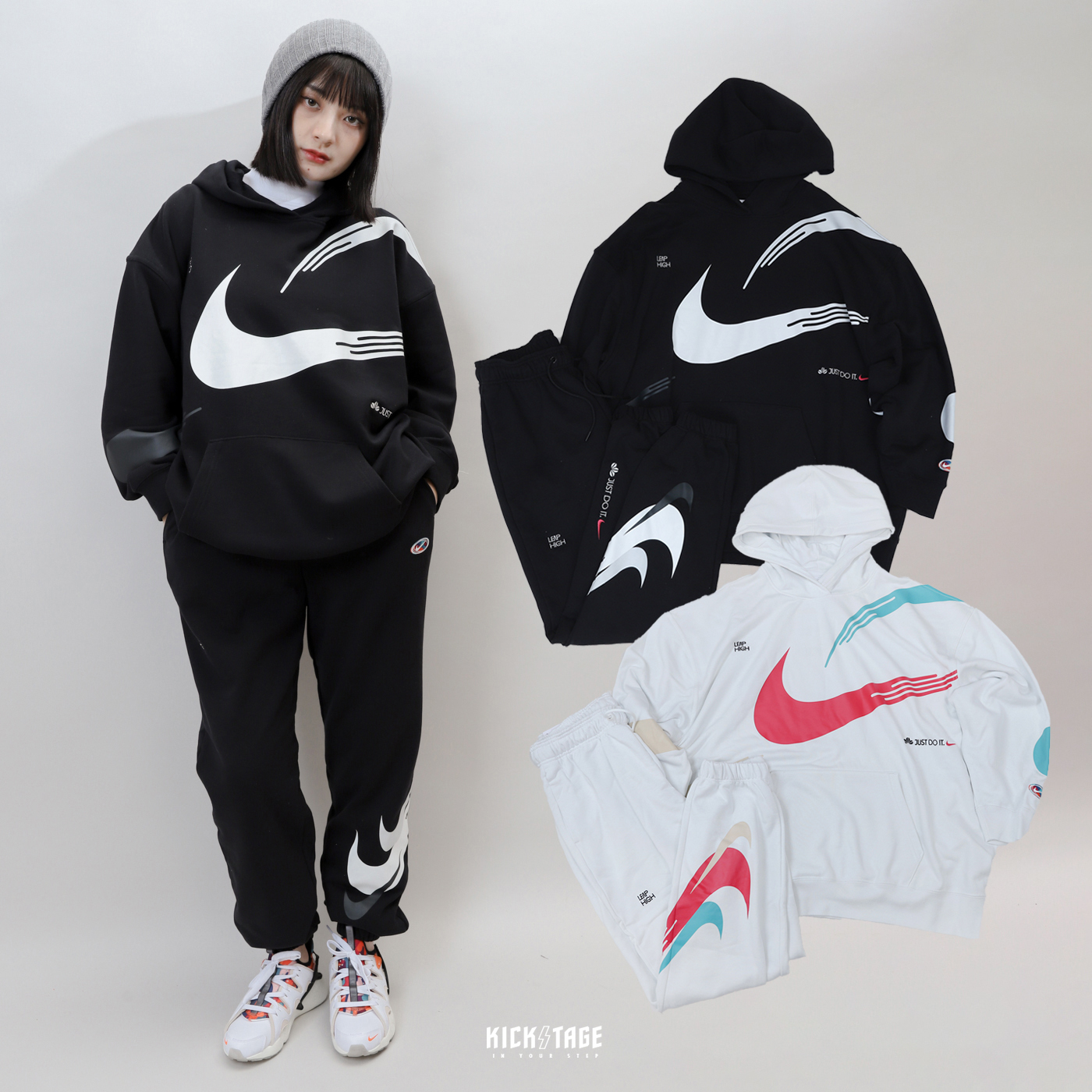 **特價商品售出不退換**女款 NIKE CNY SUIT 黑色 白色 流線大勾 新年 棉套裝 帽T【FD4798】棉褲【FD4799】23CNY