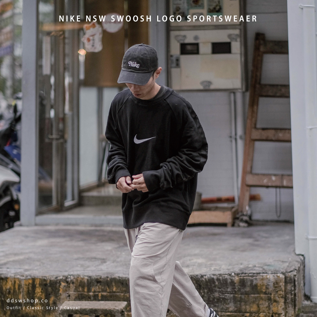 NIKE NSW SWOOSH 串標 刺繡 刷毛 大學T 黑色 DA0087-010