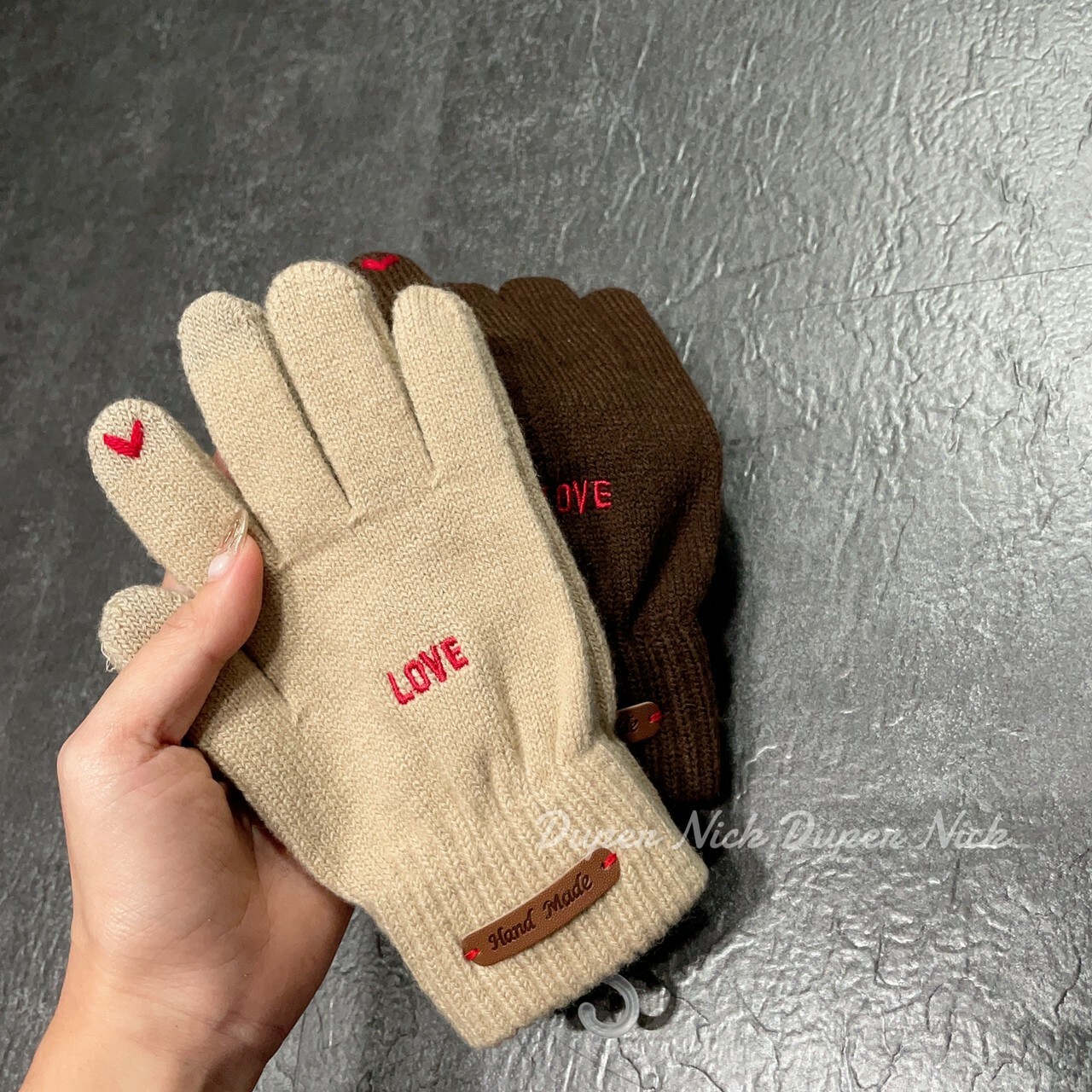 預購 韓國 手工針織 愛心觸控手套