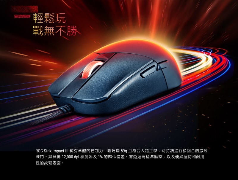 米特3C數位–ASUS 華碩 ROG STRIX IMPACT III 有線電競滑鼠/90MP0300-BMUA00