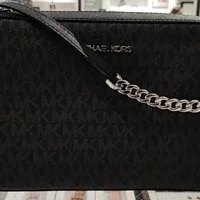 [S] MICHAEL KORS 35F8STTC3B JET SET LARGE EW CROSSBODY BAG, BLACK/SILVER, 192317779714 (SMK303)