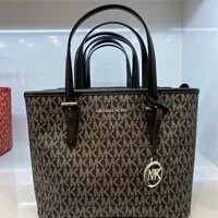 [S] MICHAEL KORS 35F2STVT0V JET SET TRAVEL XS CRYL CONV TZ TOTE,BLK/SILVER, 196163447544 (SMK311)