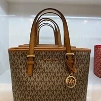 [S] MICHAEL KORS 35F2GTVT0V JET SET TRAVEL XS CRYL CONV TZ TOTE,BROWN/GOLD, 196163432854 (SMK312)