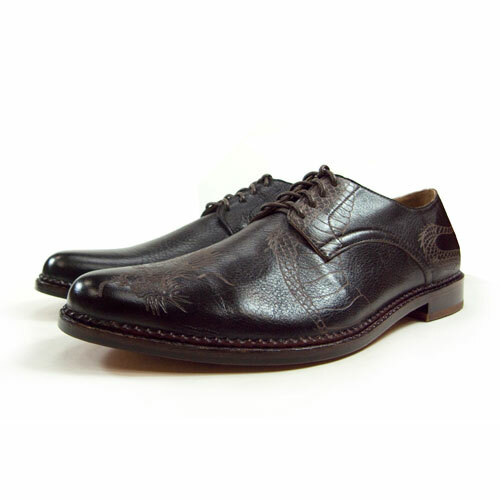 Sweet Villians M1091A Classic Laser Tattoo Leather Derby Shoes Coffee