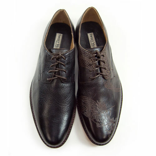 Sweet Villians M1091A Classic Laser Tattoo Leather Derby Shoes Coffee