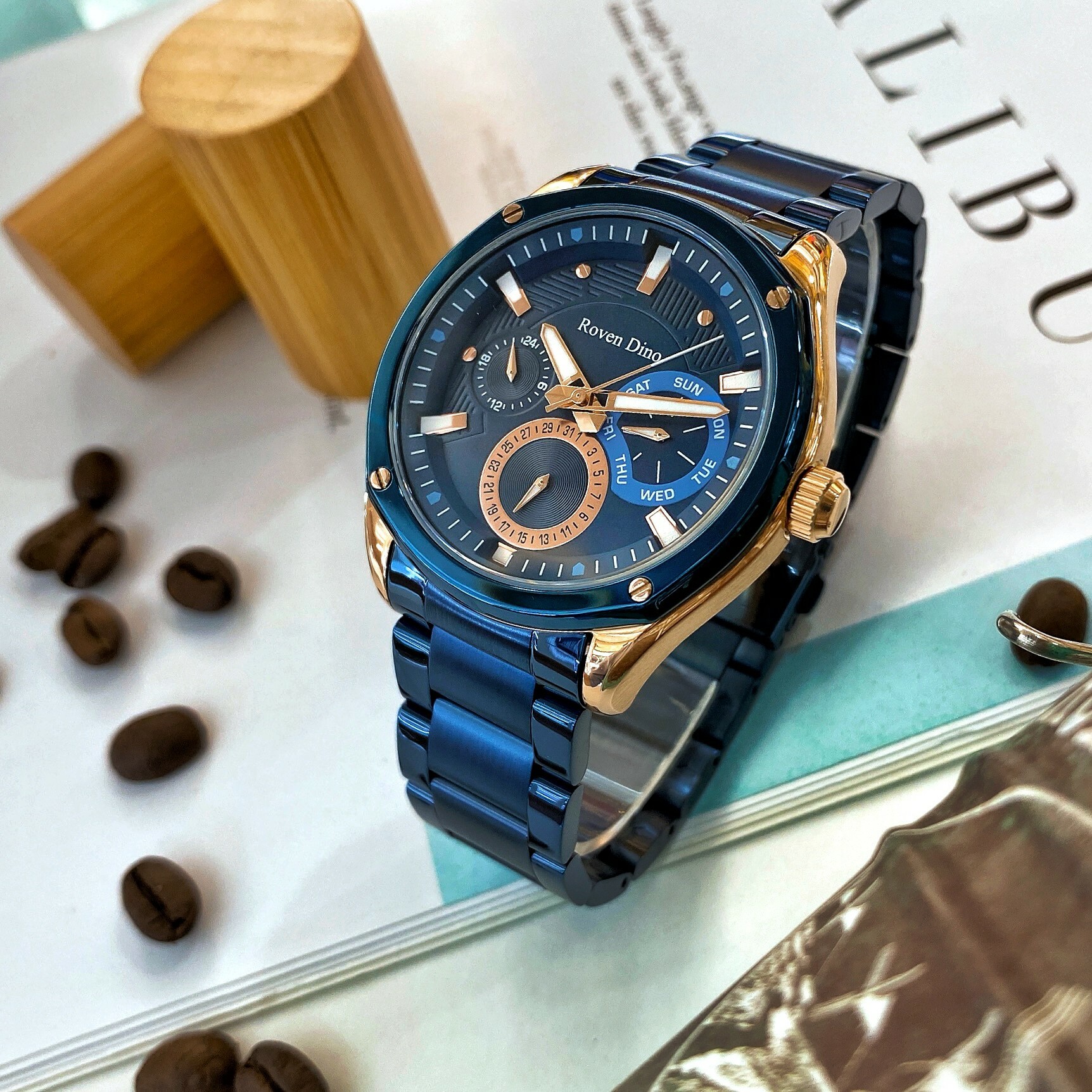 【Roven Dino羅梵迪諾】時尚潮流三環腕錶 RD6095BU 43mm 現代鐘錶