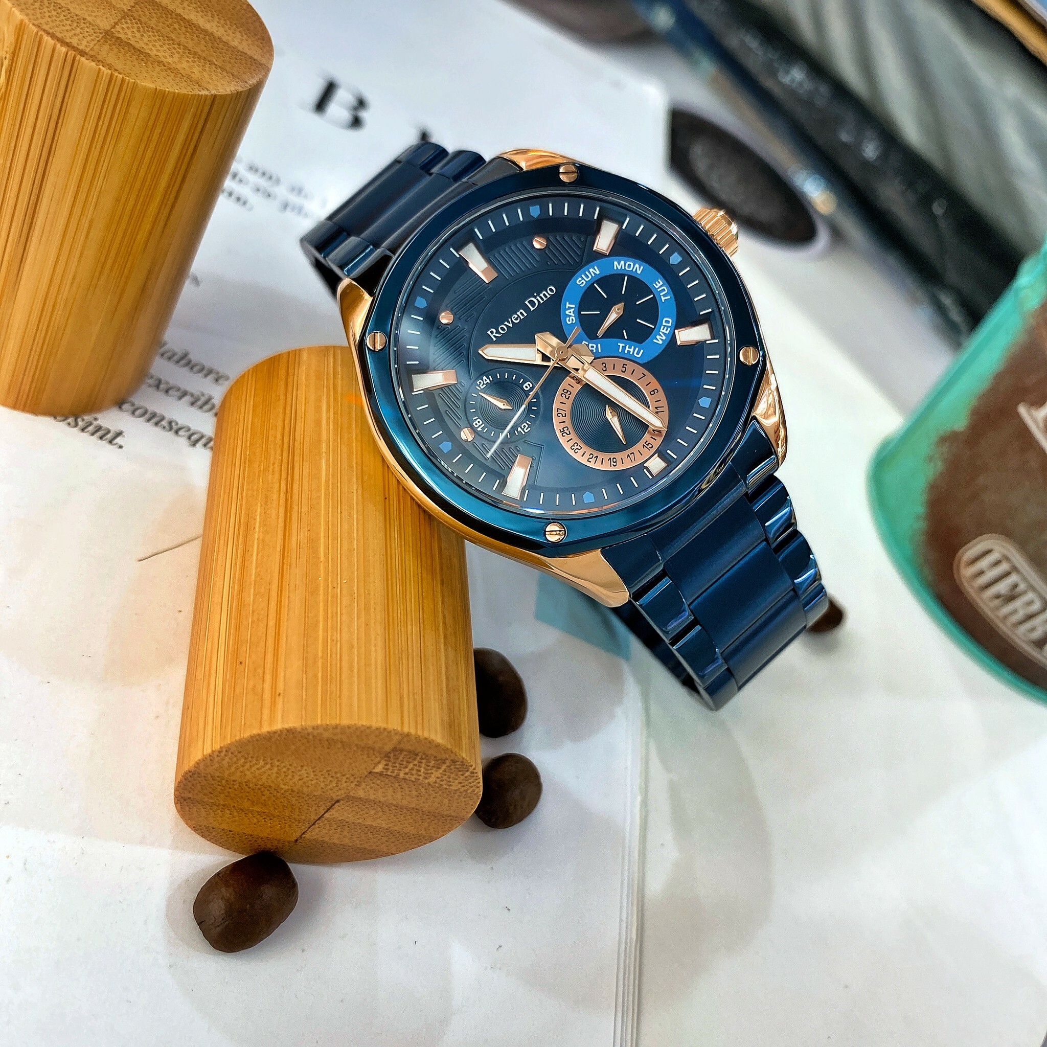 【Roven Dino羅梵迪諾】時尚潮流三環腕錶 RD6095BU 43mm 現代鐘錶