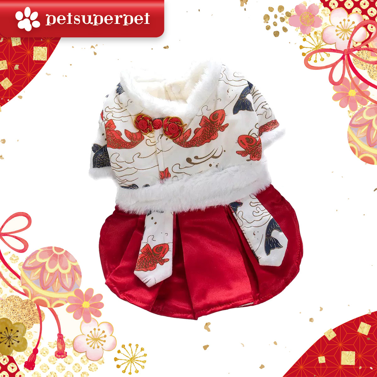 【新上架！】Petsuperpet 寵物狗狗衣服- 中國風鯉魚款賀年唐裝 (4尺寸)