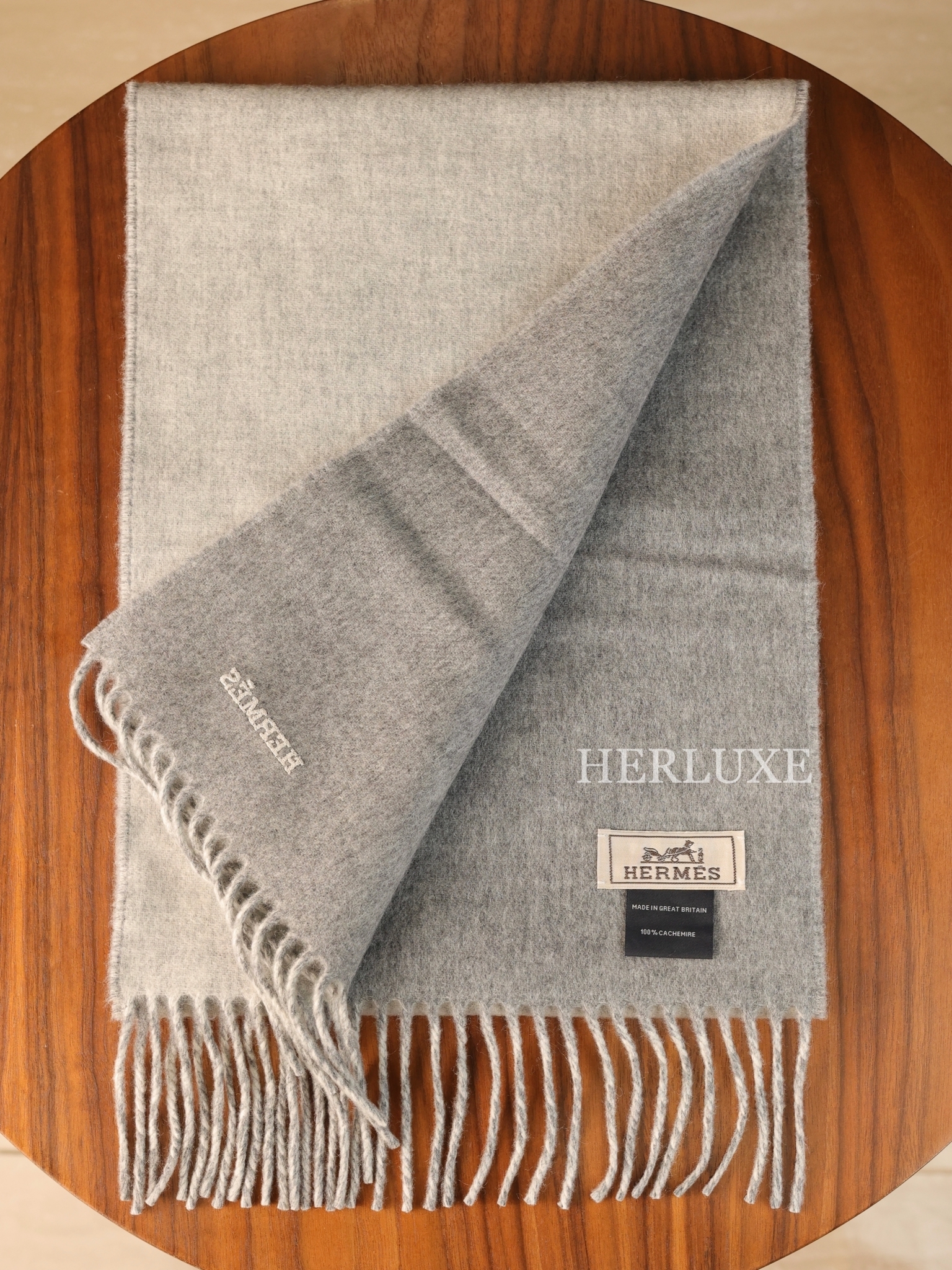 Recto-verso muffler gris clair chiné/ flanelle 100% cachemire 25x150cm