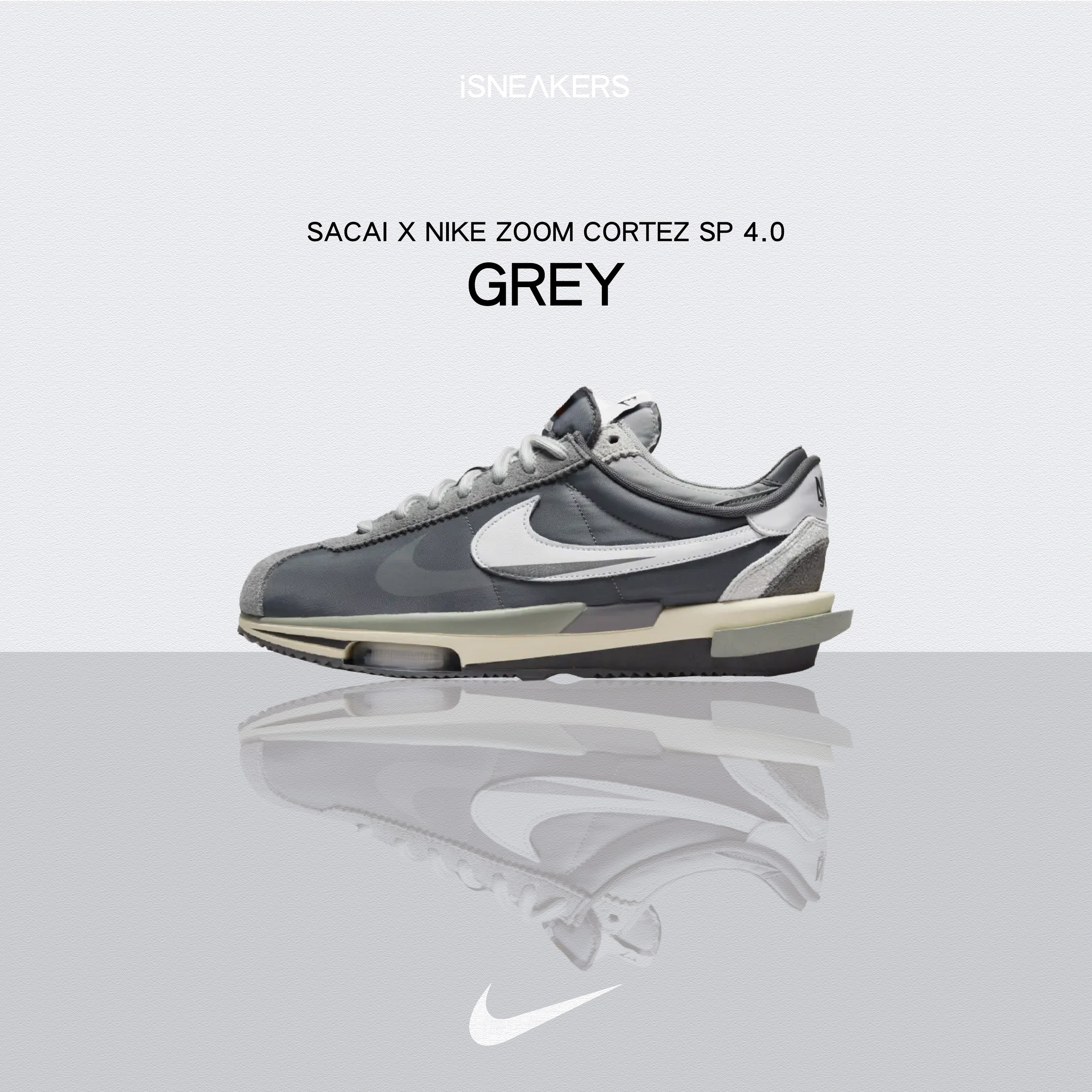 iSNEAKERS｜Sacai x Nike Zoom Cortez SP 4.0 "Grey" 灰白解構 DQ0581-001