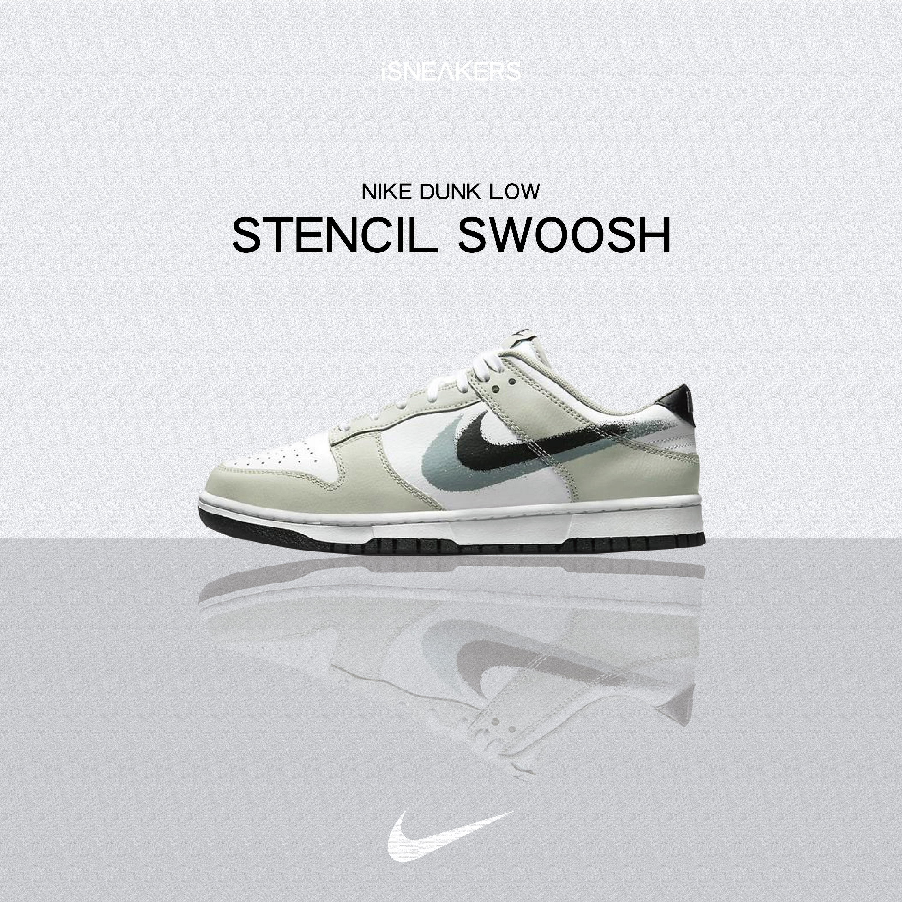 iSNEAKERS｜Nike Dunk Low "Stencil Swoosh" 迷霧雙勾 煙灰 FD0661-100