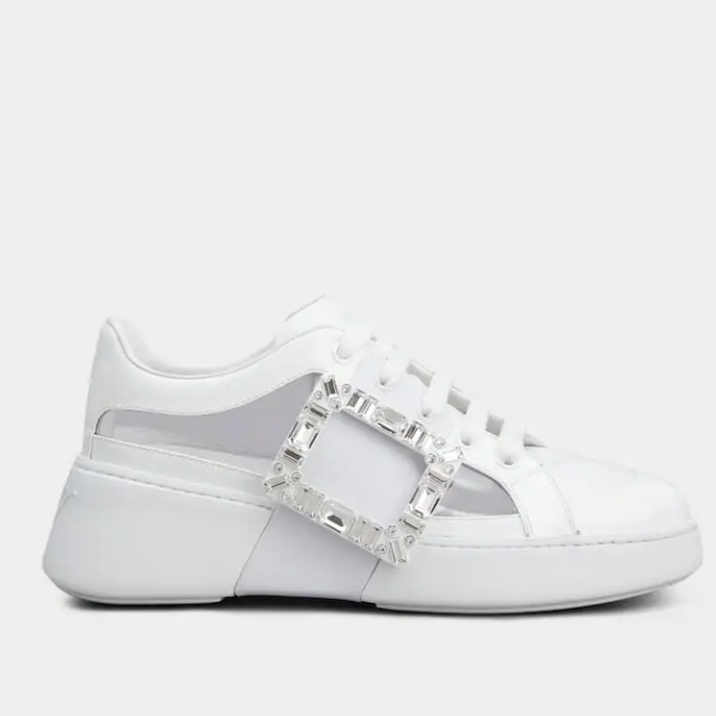 SRV02247 ROGER VIVIER Viv' Skate Strass Buckle Sneakers in PVC White RVW54233050CDC056Z (E)