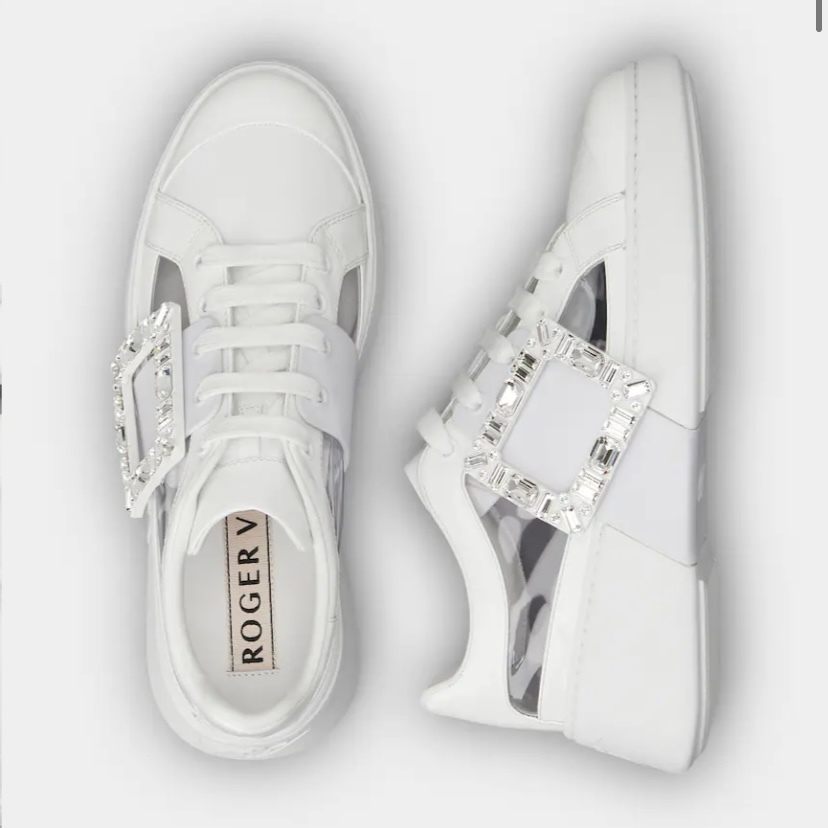 SRV02247 ROGER VIVIER Viv' Skate Strass Buckle Sneakers in PVC White RVW54233050CDC056Z (E)