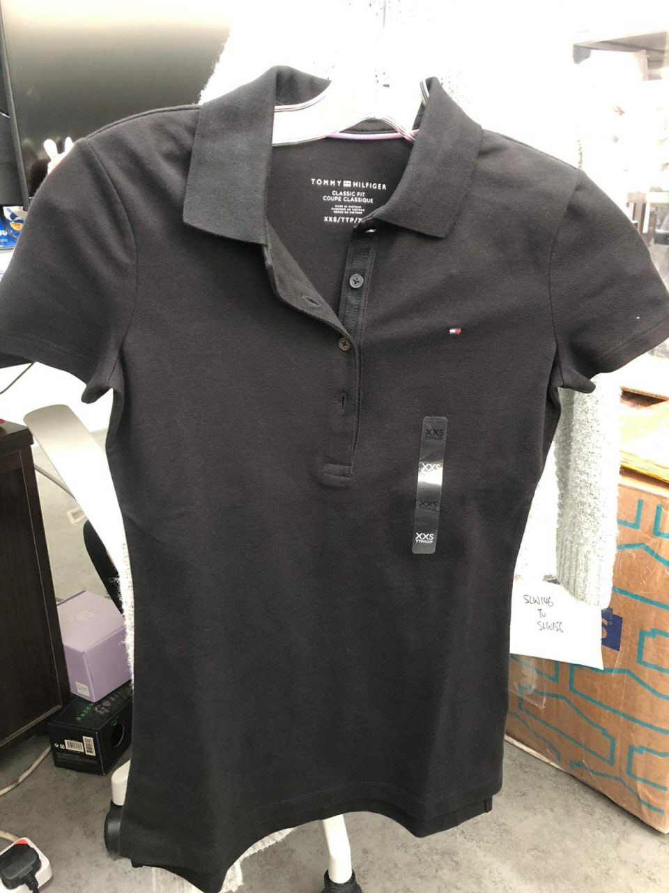[S] TOMMY HILFIGER CLASSIC FIT ESSENTIAL STRETCH COTTON POLO,BLACK, 7695226-012 (STH101)