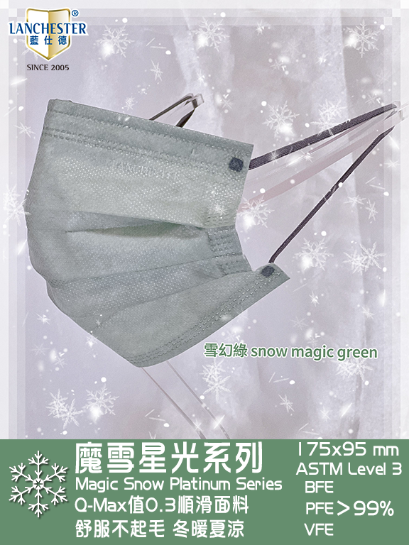 【魔雪星光系列】Lanchester 成人超透氣三層口罩(雪幻綠)#超透氣舒服#四季必備#20片裝#獨立包裝