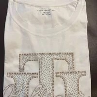 [S] TOMMY HILFIGER BIG LOGO TH BEADED SHORT SLEEVE T-SHIRT,WHITE, 76J3431-100 (STH122)