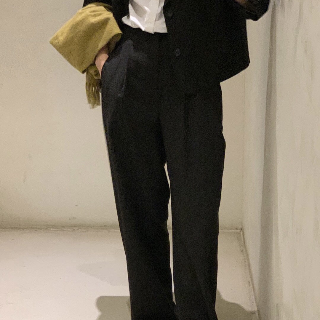 Rayon羊毛前打褶西褲(很深很深的咖/M)