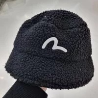 [S] EVISU FLEECE HILLS EMBROIDERED BUCKET HAT,BLACK, EU4UAC701-BLACK (SEV175)